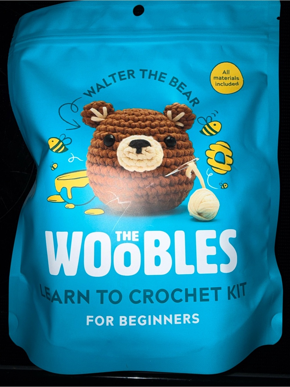 The Woobles 'Walter the Bear' Learn to Crochet Kit - Bright Teal Packaging